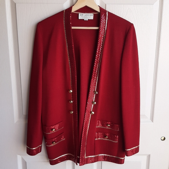 St. John Jackets & Blazers - St John Evening Red Sequin Blazer Jacket Size 6